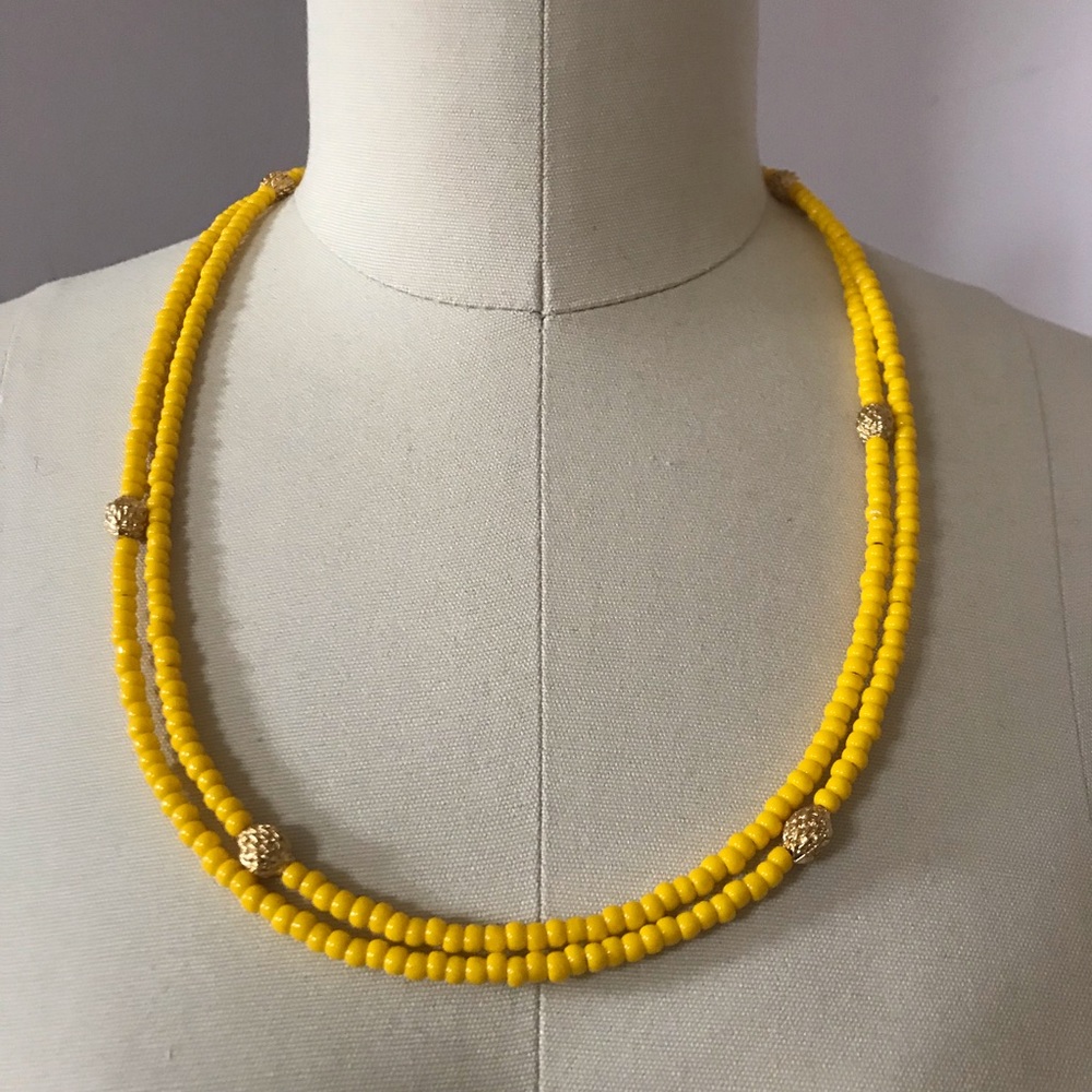 Seasonal Whispers Yellow  Beaded Necklace